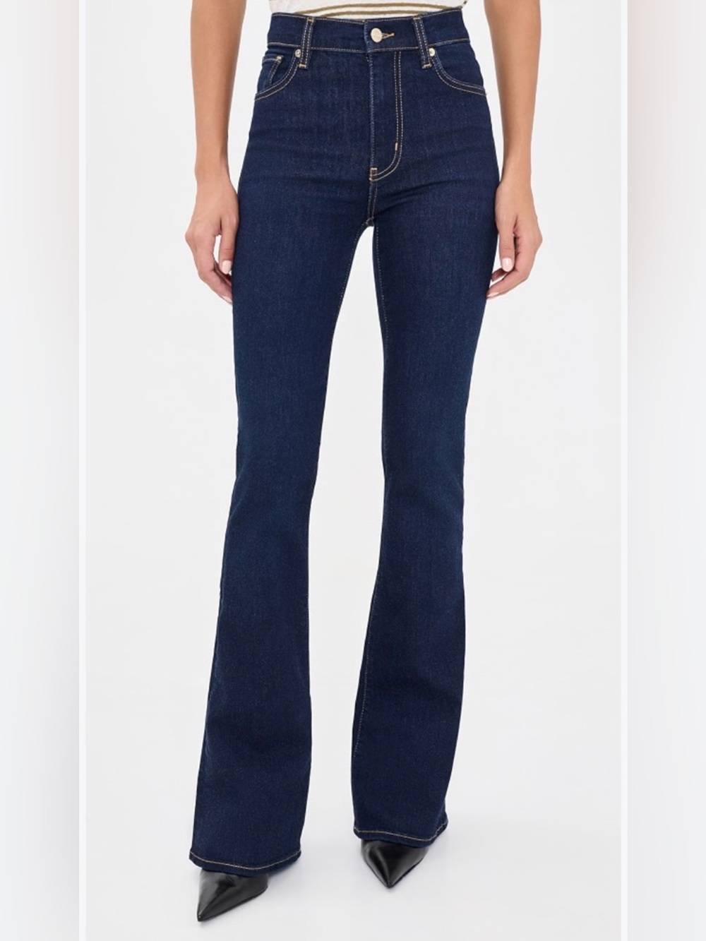 PAIGE Claudine Dark Indigo Jean High-Rise Ankle Flare Chic Casual Classic SZ 25